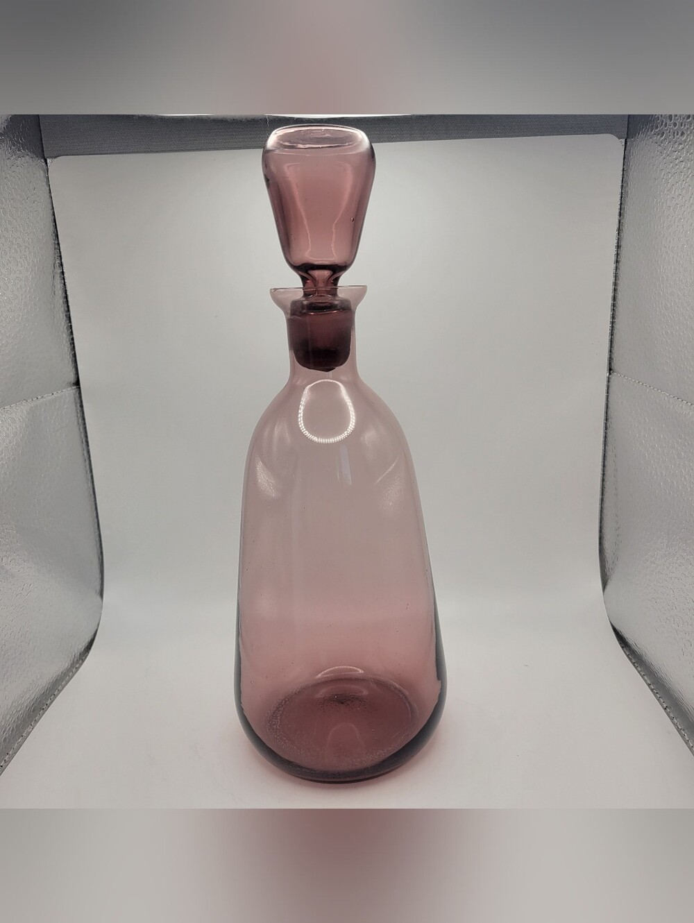 Vintage Mid Century Modern Amethyst  Blown Glass Decanter With Stopper 10" Tall